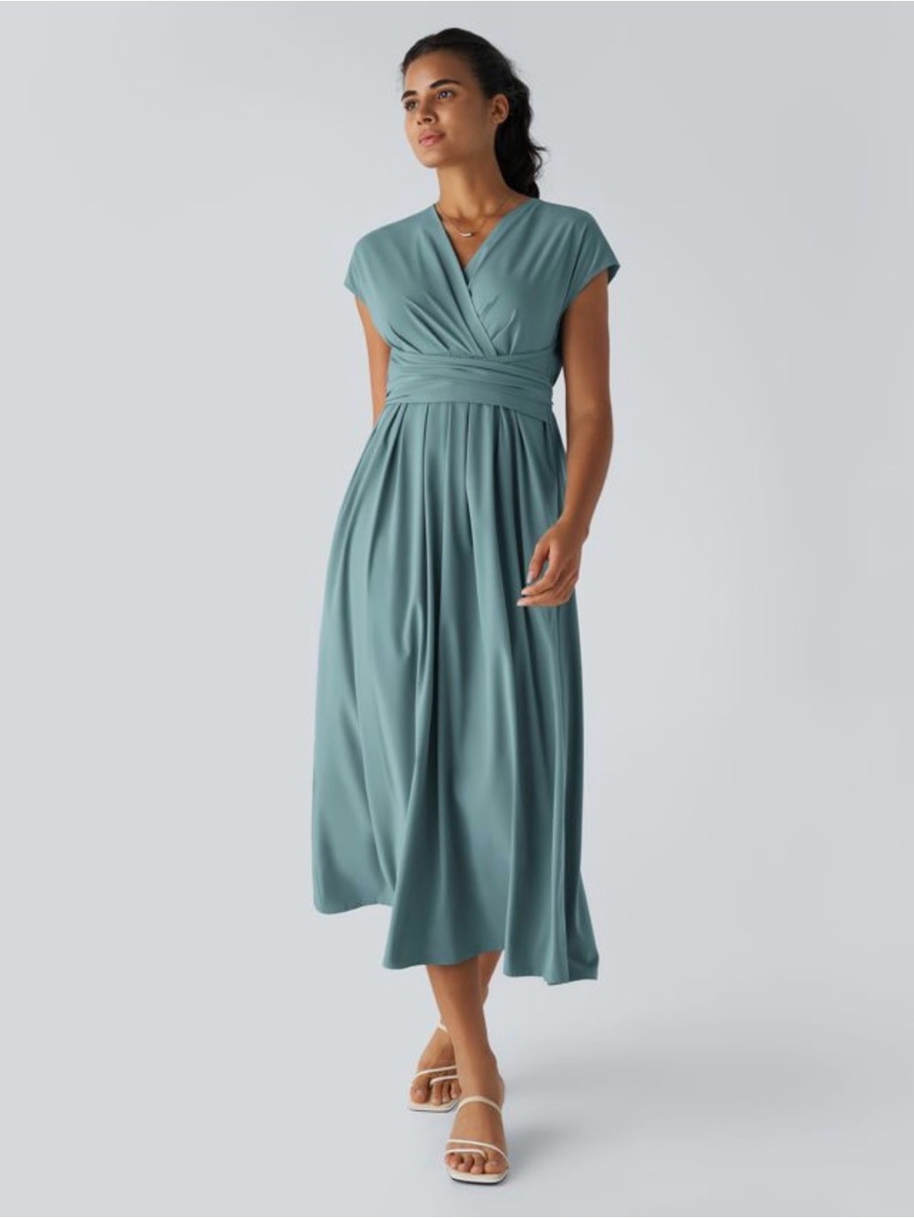 Women’s Breezeful V Neck Short Sleeve Pocket Tie Back Quick Dry Midi Dress